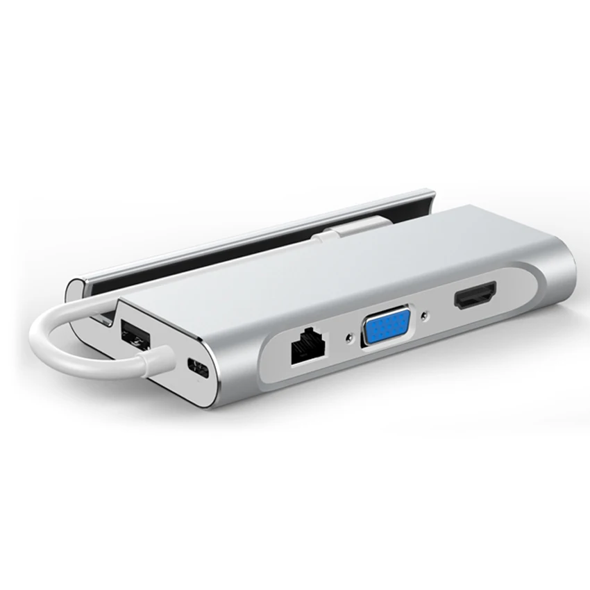 Многофункциональная док-станция USB для ноутбука type-c USB-C концентратор USB 3,0 HDMI RJ45 PD адаптер для MacBook samsung Galaxy S8/S9/Note8 - Цвет: Silver