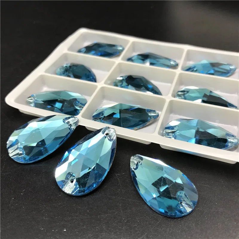 

Glass Crystal Teardrop Sew On Rhinestones Aquamarine Flatback Droplet Sew-on Stone Dress Clothing accessories