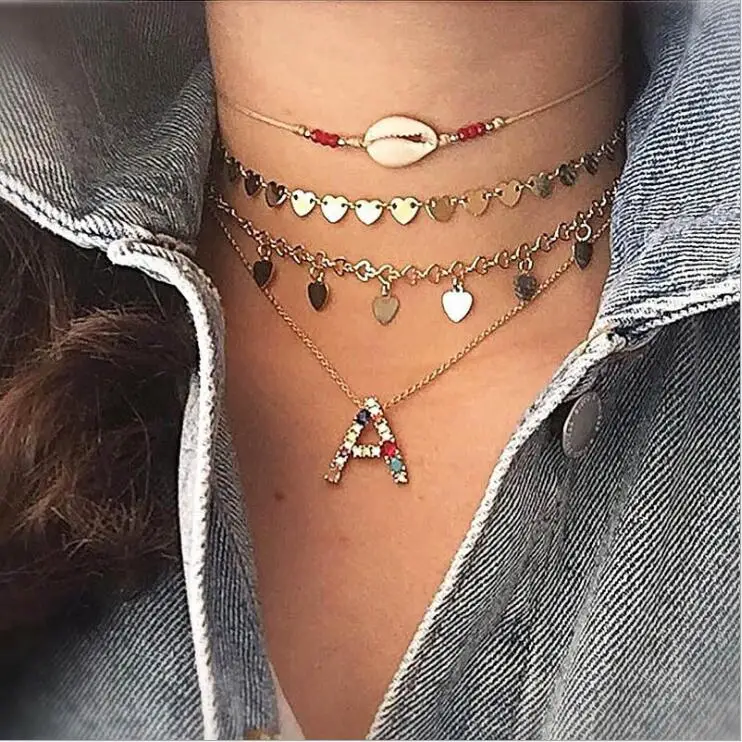 

Multicolor Fashion Charm Gold 26 Alphabet Pendant Necklace Micro Pave Zircon Initial Letter Necklaces Couple Name Necklace