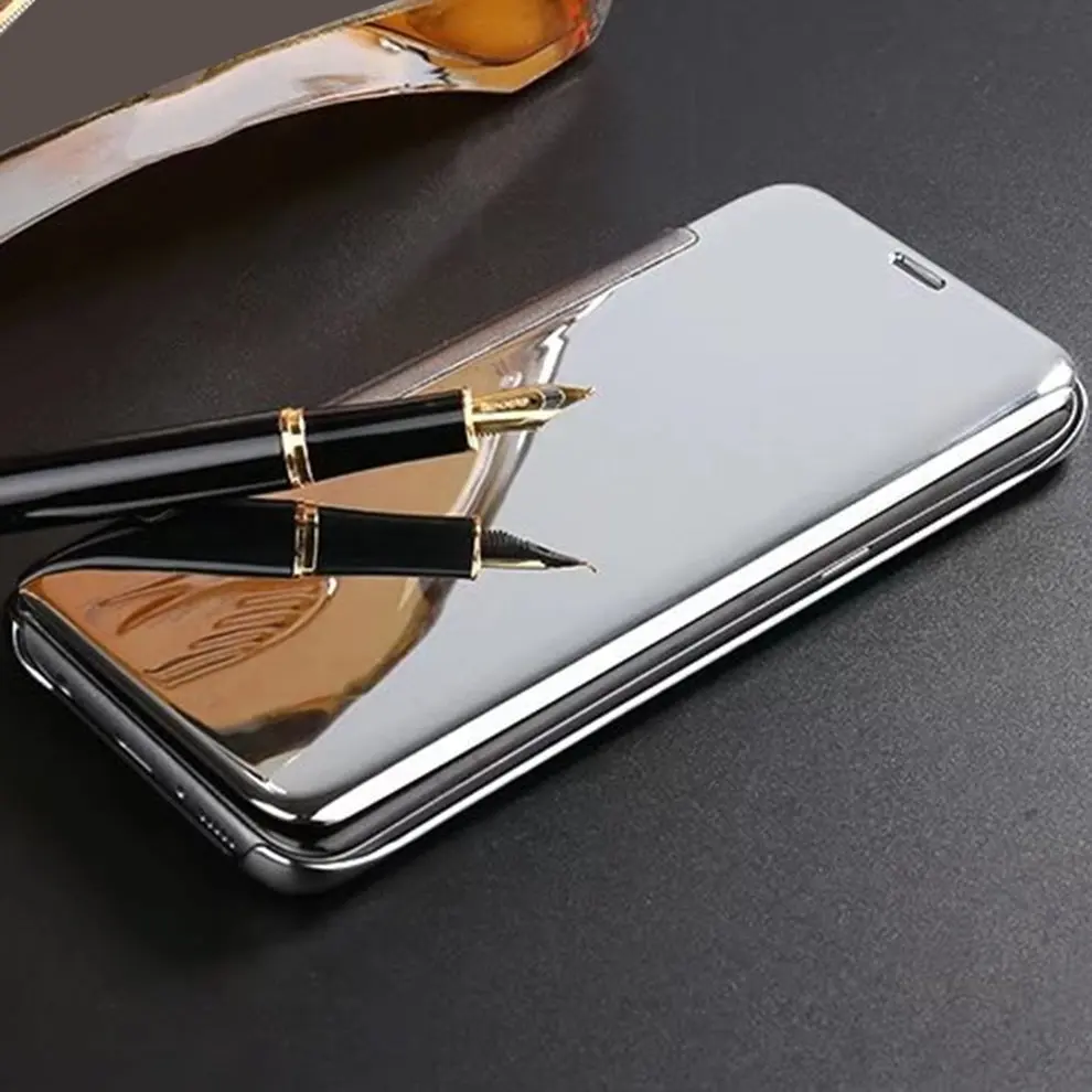 

2 Pcs Smart Window Mirror Surface Intelligent Auto Sleep Awake Protective Cover Flip Type Hard Shell Mobile Phone Case Holder