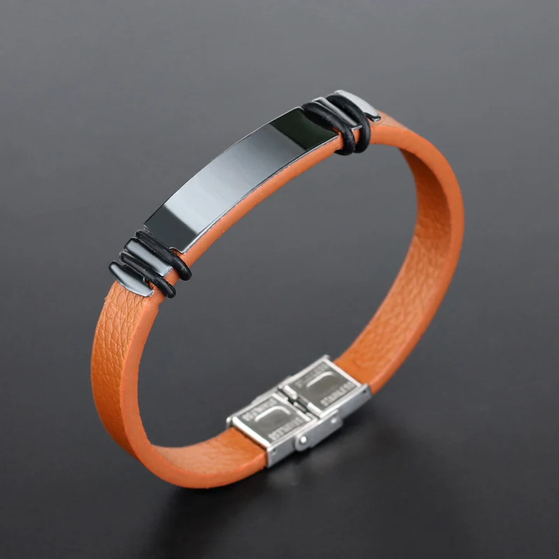 

NIUYITID Stainless Steel Men Bracelet Black And Brown Leather Bracelet Hand Male Jewelry bracelet cuir pulseira homem