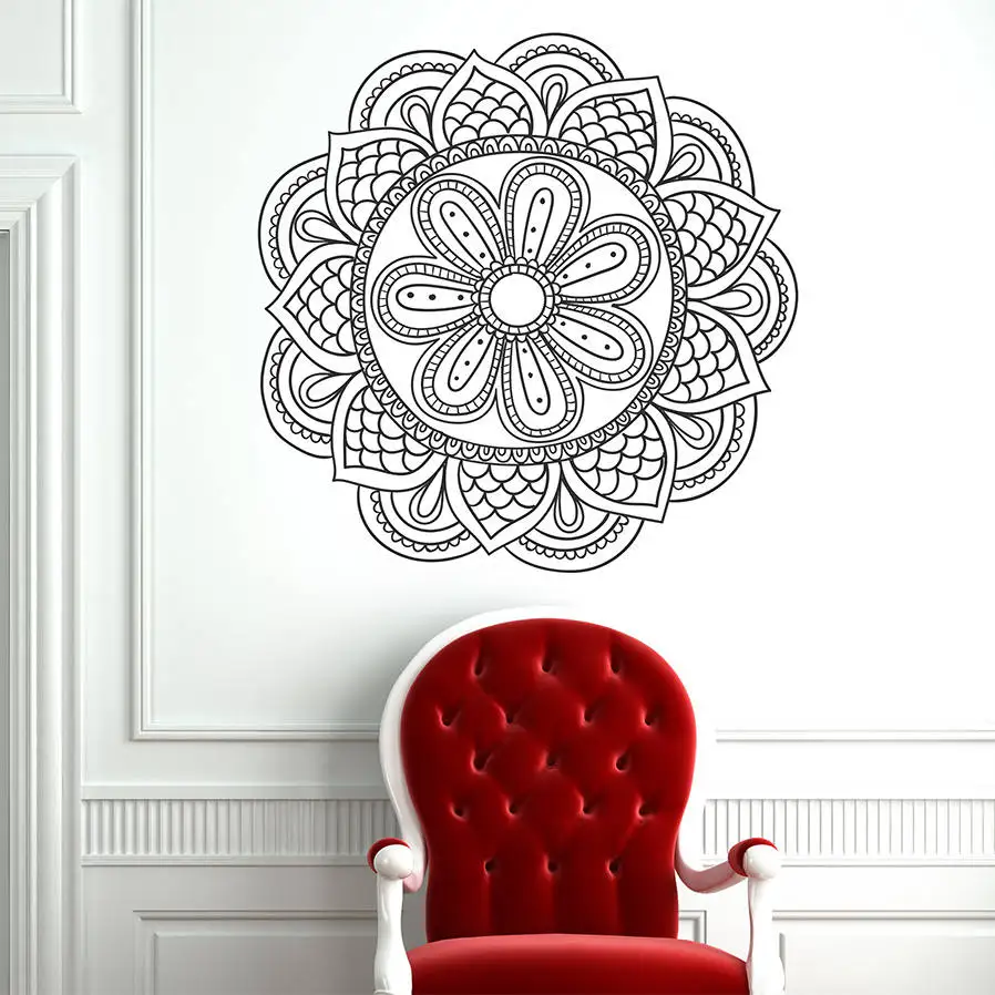 Mandala Flowers Yoga Wall Sticker Home Decor Living Room Ornament Moroccan Pattern Namaste Lotus Flower Decal Y27 | Дом и сад