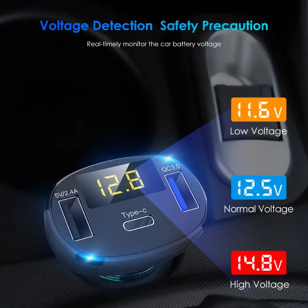 SOONHUA USB و نوع-c 3 منافذ شاحن سيارة QC 3.0 سريع محول الشحن الرقمية LED الجهد عرض السيارة الهاتف المحمول شاحن SOONHUA USB و نوع-c 3 منافذ شاحن سيارة QC 3.0 سريع محول الشحن الرقمية LED الجهد عرض السيارة الهاتف المحمول شاحن