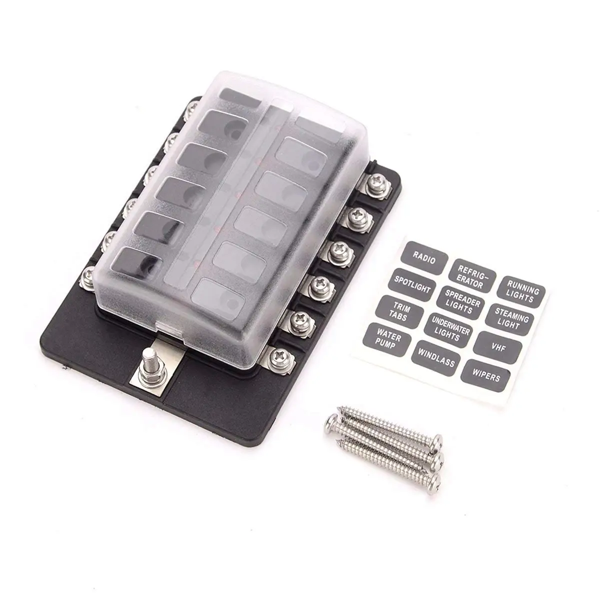 12 Circuit LED Fuse Block Blade Fuse Box with screw terminal block