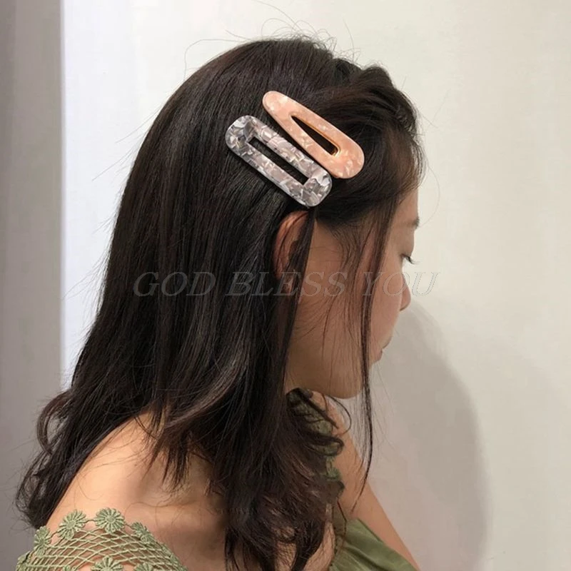 Women Girls Japanese Style Side Hair Clip Hollow Geometric Water Drop Shape Duckbill Hairgrips Colored Marble Textured Printed Women Girls Japanese Style Side Hair Clip Hollow Geometric Water Drop Shape Duckbill Hairgrips Colored Marble Textured Printed