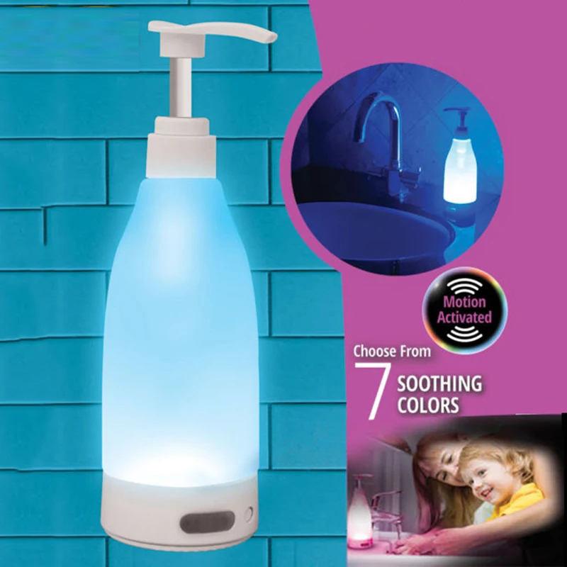 Легкая бутылочка для жидкого мыла диспенсер Брайт motion-активированный светодиодный 7 успокаивающий цветовой эталон Ночная хорошее