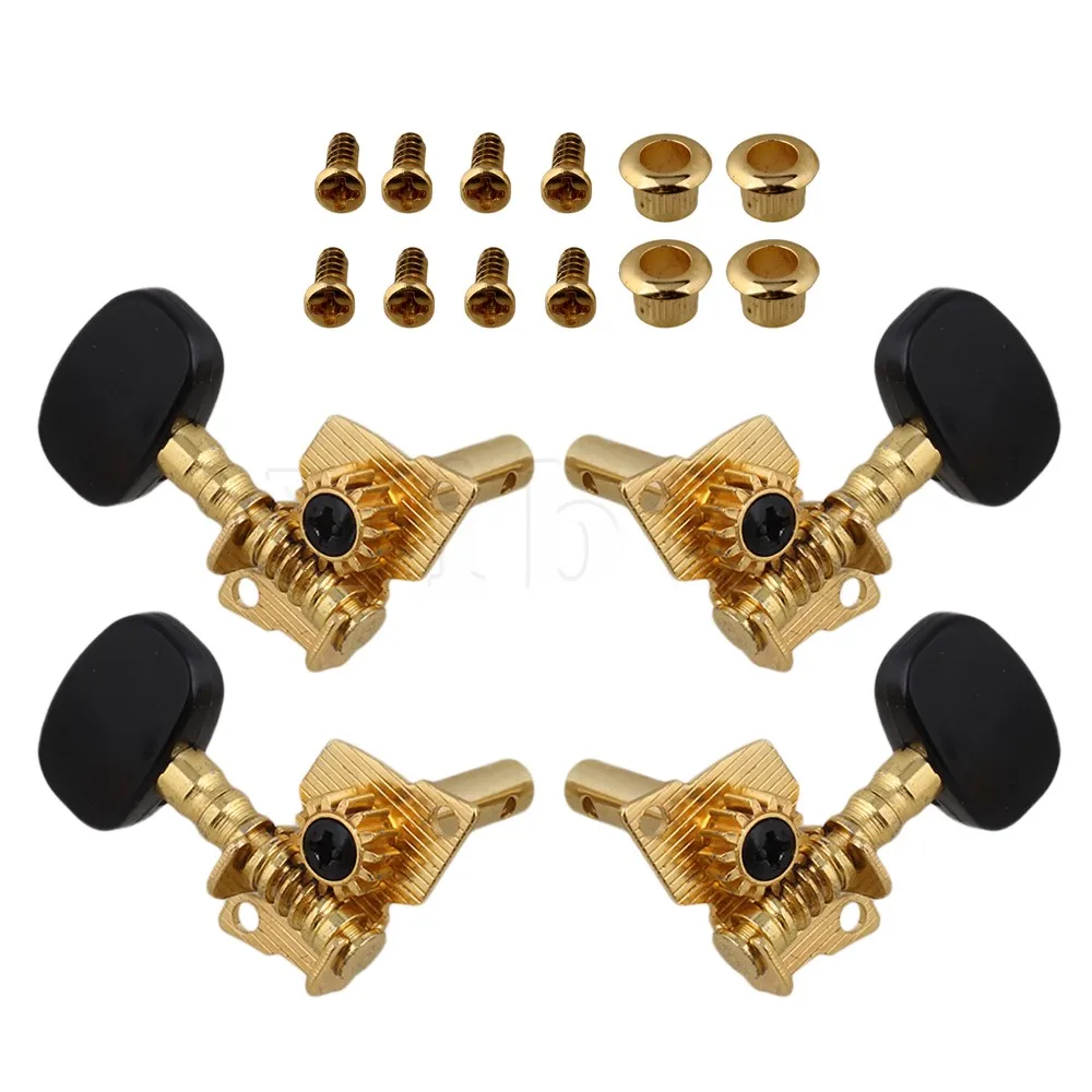 

Yibuy Gold-plated 2R2L Tuning Peg Machine Head TUNERS for UKULELE Concave Button