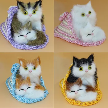 

Cute Simulation Animal Mother Cat and Kitten Plush Dolls soft Cats Toys With a frame Kids Toys Decorations Birthday Gift