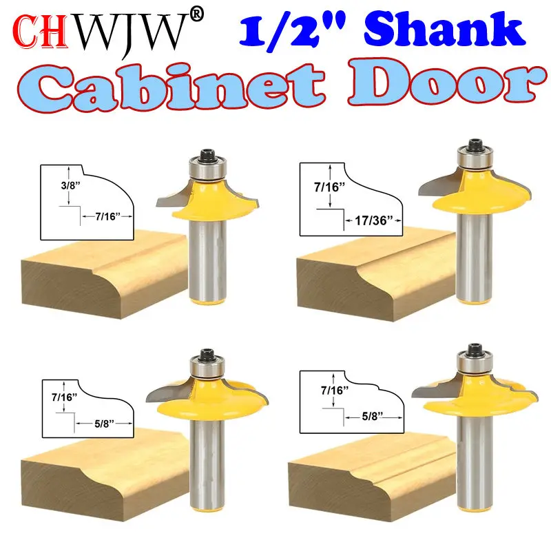 4 pcs Drawer Front & Door Front Router Bit Set 1/2" Shank