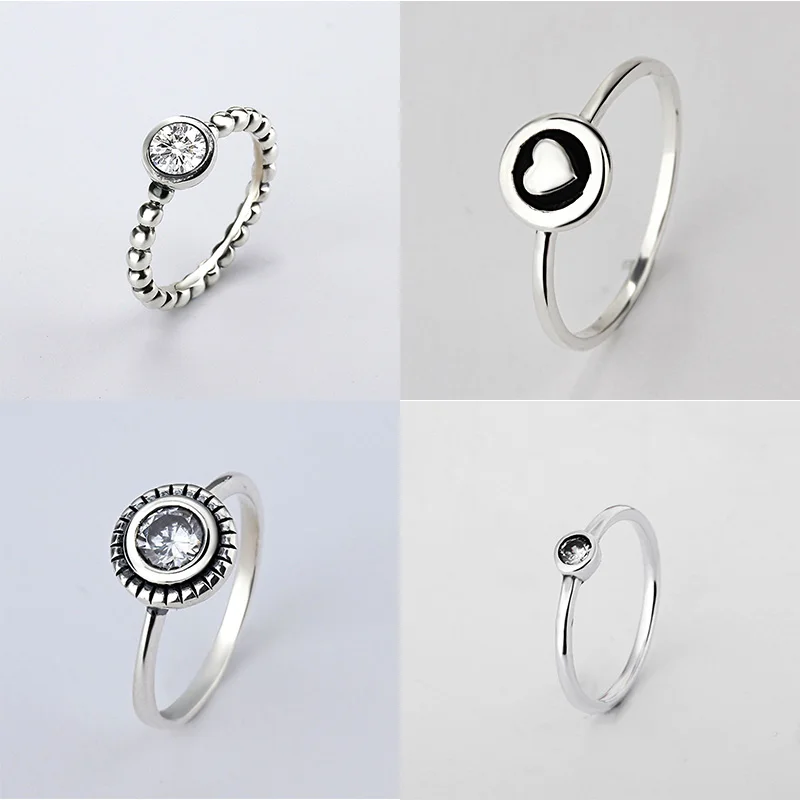 

Silver Rings Charms Big Round Crystal Love Heart Finger Ring For Women Jewelry