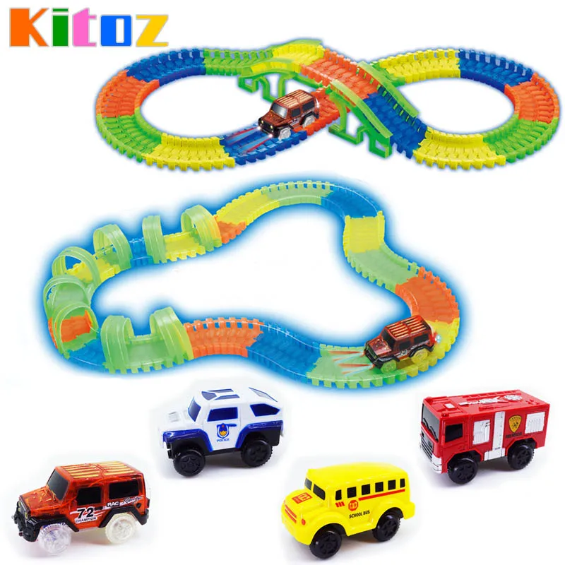 

Kitoz Mega Set Racing Track Glow in the Dark Colorful Slot LED Light Car Bend Flexible Track Twist Racetrack Railway Toy for Boy