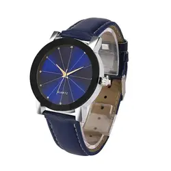 Оптовая продажа синий циферблат Мужские часы из искусственной кожи кварцевые наручные мужские часы хорошее Relogio Masculino часы наручные