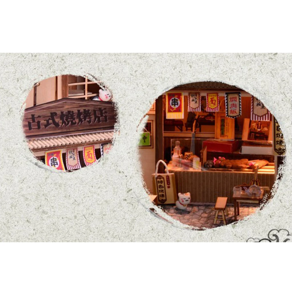 DIY Handcraft Miniature Project Wooden Dolls House Antique Barbecue Restaurant Model Home Display Ornaments