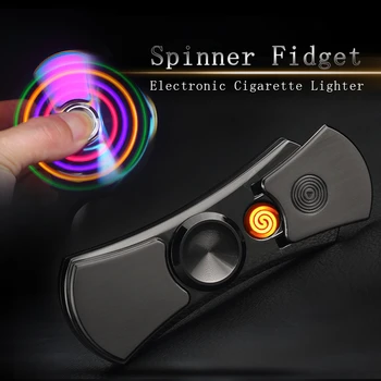

Black Cigarette Lighter LED Flash Light USB Charging Hand Spinner