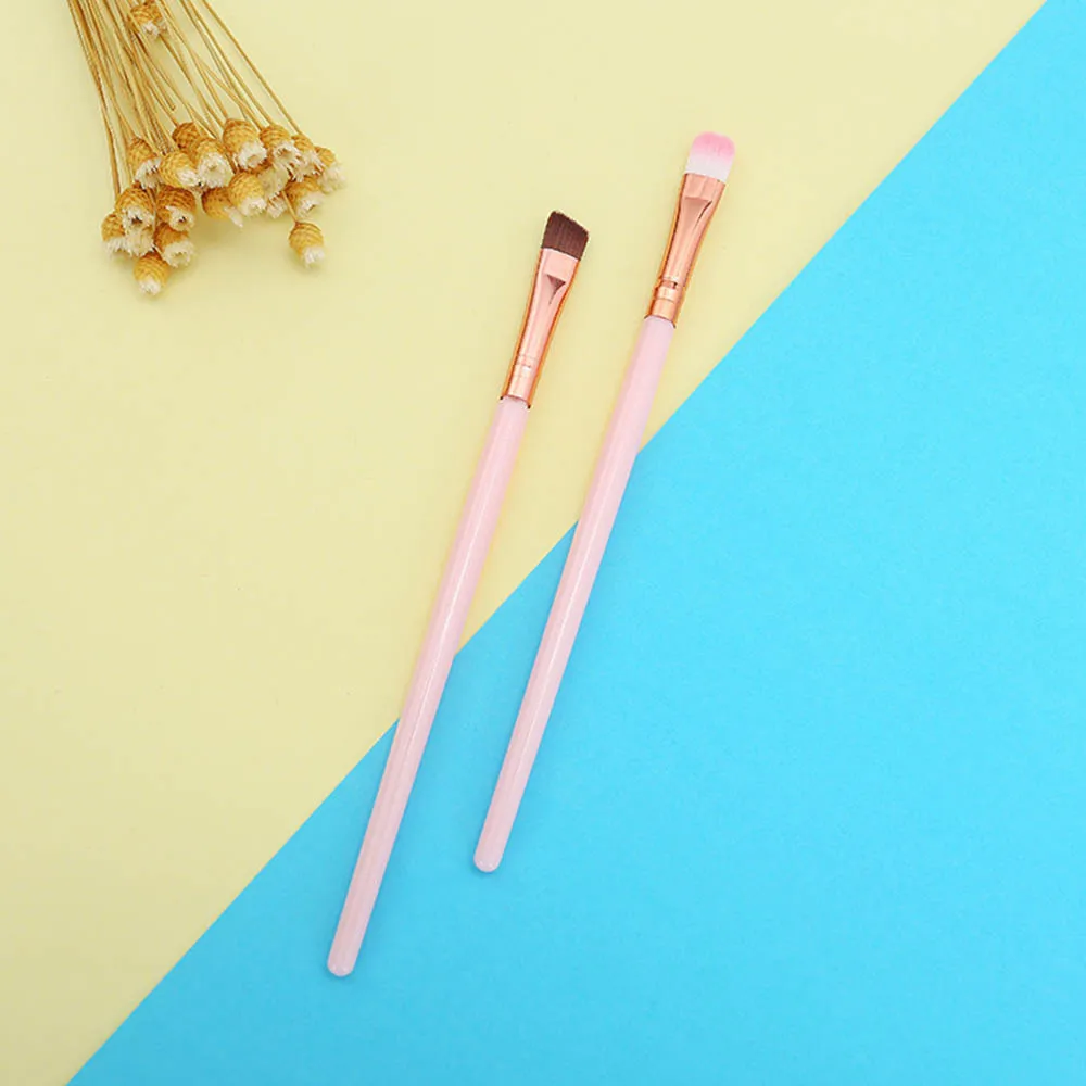 

LKE 2 pcs/set Eyebrow Brush Eye Shadow Brush Long Rod Pink Soft Fiber Hair Foundation Makeup Brush Set Brush