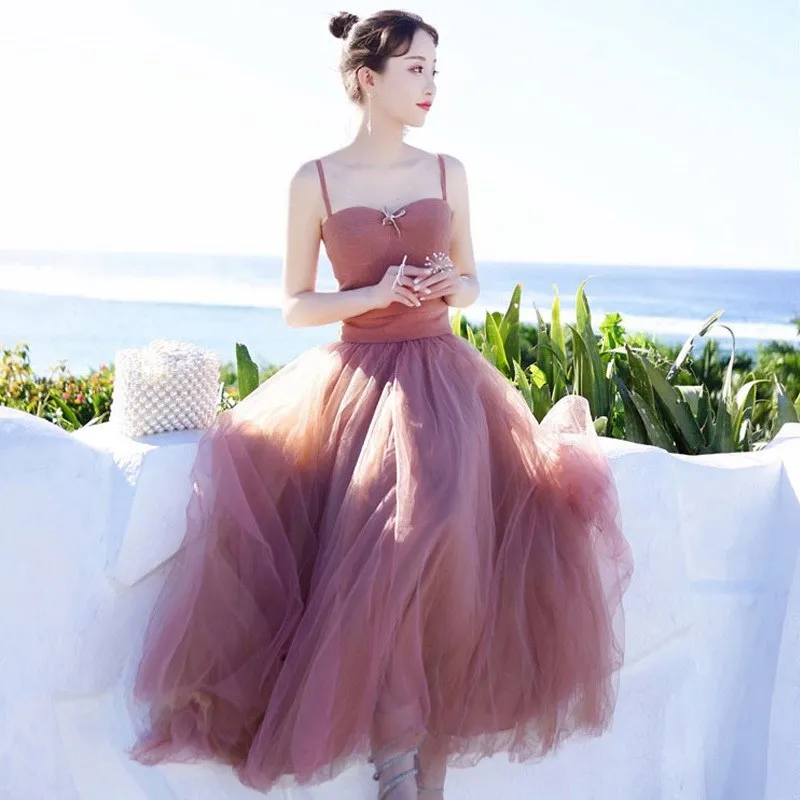 Новое поступление, приталенное платье феи с высокой талией, модное милое платье из тюля - Цвет: Розовый
