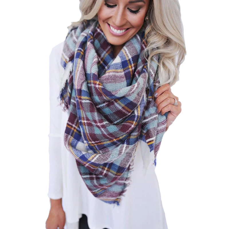 Brand Fashion Winter font b Tartan b font Female Scarf Checkered Wool Blend Shawls Scarves Hot