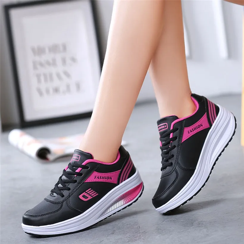 Outdoor Walking Shoes Skid-Proof PU Women Sport Shoes Comfortable Lace-up Round Toe Woman Students Sneakers  0911