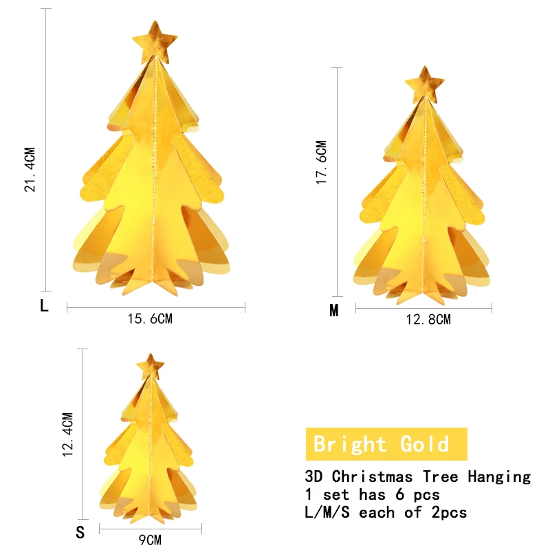 Шт. 6 шт. искусственный зеленый DIY Уникальный рождественский 3D дерево украшения стол Рождественская бумага дерево гирлянда украшения белый - Цвет: Bright Gold