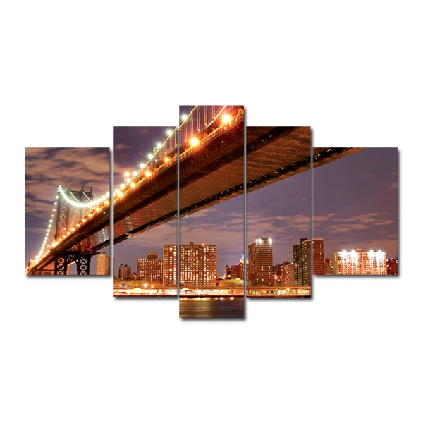 

Canvas Print Broooklyn Bridge Night View 5 Panels Modern Canvas Wall Art For Wall Decor and Home Decoration(Unframed)