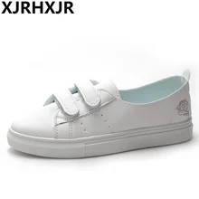 XJRHXJR Size 35-39 Women Shoes 2019 New Fashion Casual Flat Pu Leather Hook&Loop Women Casual Summer White Shoes Sneakers Flats цена XJRHXJR Size 35-39 Women Shoes 2019 New Fashion Casual Flat Pu Leather Hook&Loop Women Casual Summer White Shoes Sneakers Flats цены онлайн