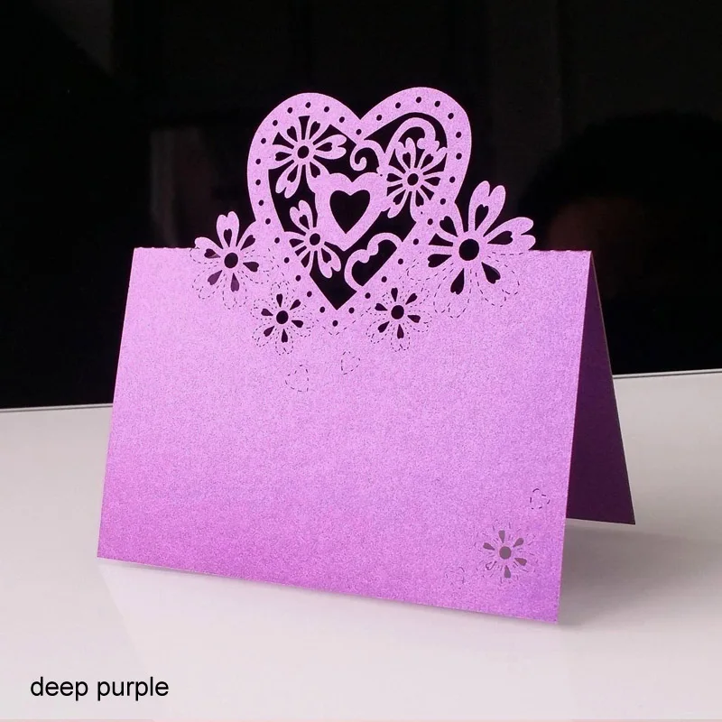 50 шт./компл. свадебное лазерная резка вечерние Свадебный декор посадочные карточки «любящее сердце» выдалбливают бабочка именная табличка 13 Цветов - Цвет: deep purple
