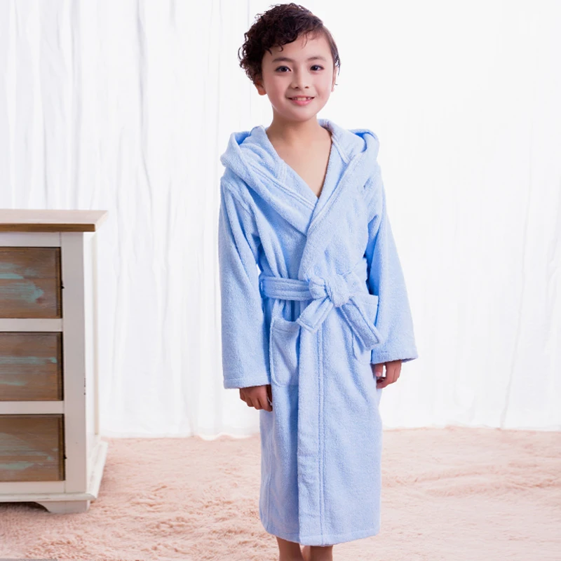 

Bathrobe Kids Hooded Bathgowns Terry Towel Robes Girls Pink Blue White Robe Pajamas Girl SPA Party Swimming Bathrobe Gowns