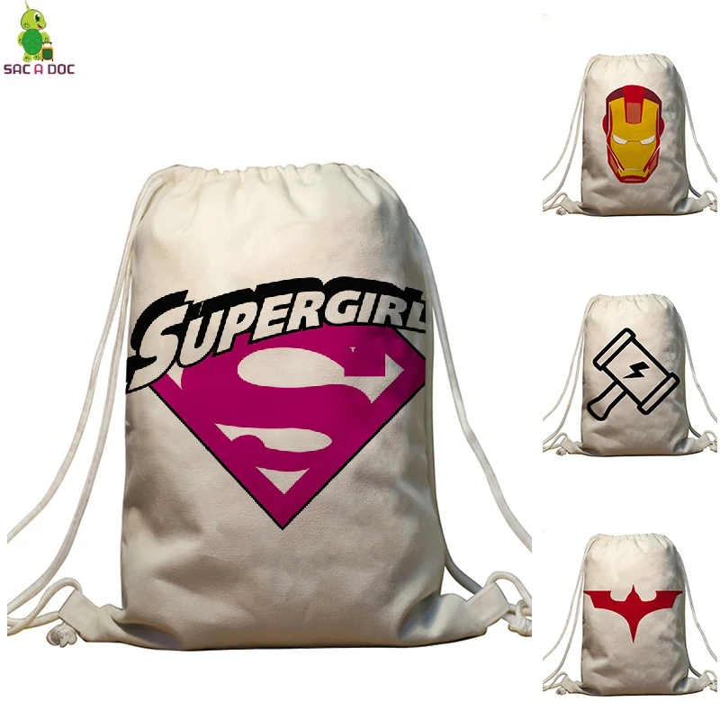 

Superhero character Prints Drawstring Bag Women Men Casual Shoulder Bags Boys Girls Bundle Pocket School Backpack Travel Bag