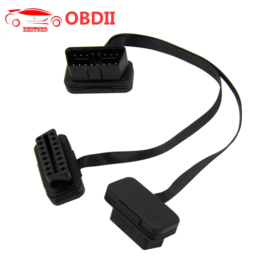 10 шт./лот) OBD2 плоский разветвитель кабеля для ELM327 16pin мужской двойной женский тонкий как Лапша Y сплиттер локоть переходник с удлинителем
