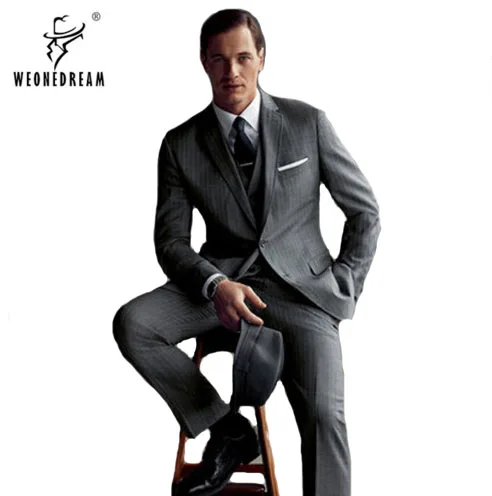 

WEONEDREAM Slim Fit Tuxedos Grey Mens Wedding Suits 2018 Mens Suits Two Buttons Custom Groomsmen Suits (Jacket+Pants)