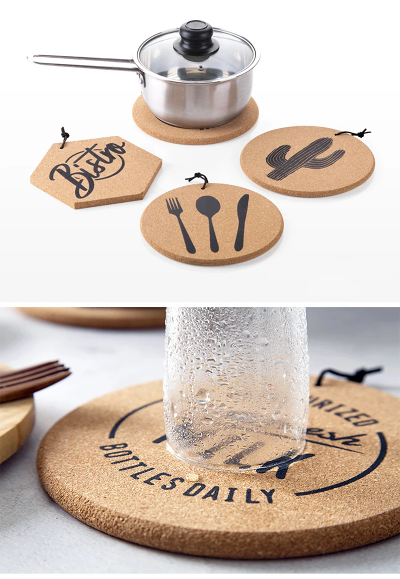 LIYIMENG 2Pcs Set Cork Wood Coaster Coffee Cup Mat Tea Pad Dining Nordic Style Soft Wooden Placemats Decoration Accessories 24