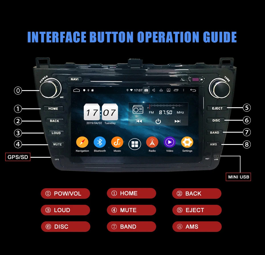Best KANOR Android 9.0 4+32g 8 Core IPS 2din Car Radio For Mazda 6 Ruiyi 2008 2009 2010 2011 2012 WIFI GPS DVD Player Multimedia PC 5