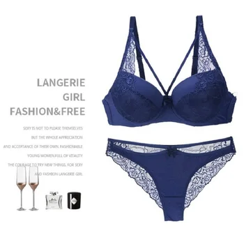 

Fashion lace embroidery bra set plus size push up underwear bra and panty set big size lingerie B C cup floral brassiere bh
