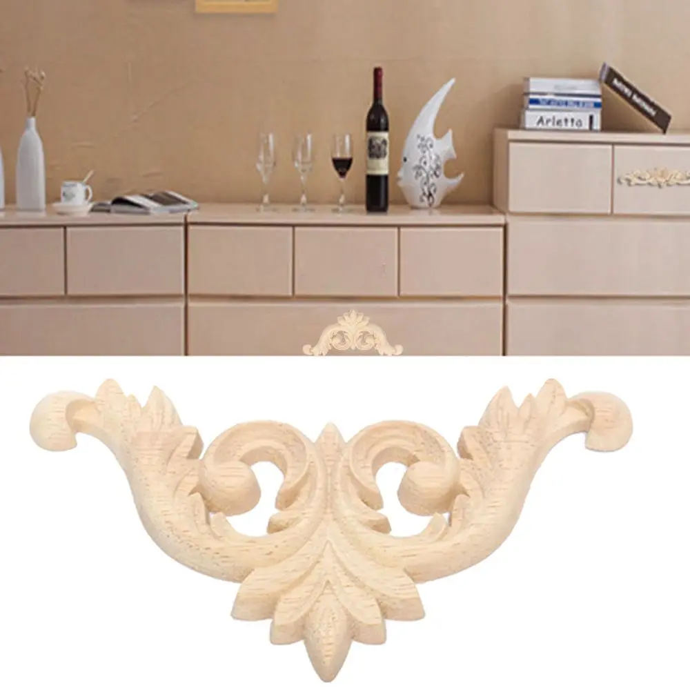 

1pc Floral Wood Carved Decal Corner Appliques Frame Wall Doors Furniture Woodcarving Decorative Wooden Figurines Crafts
