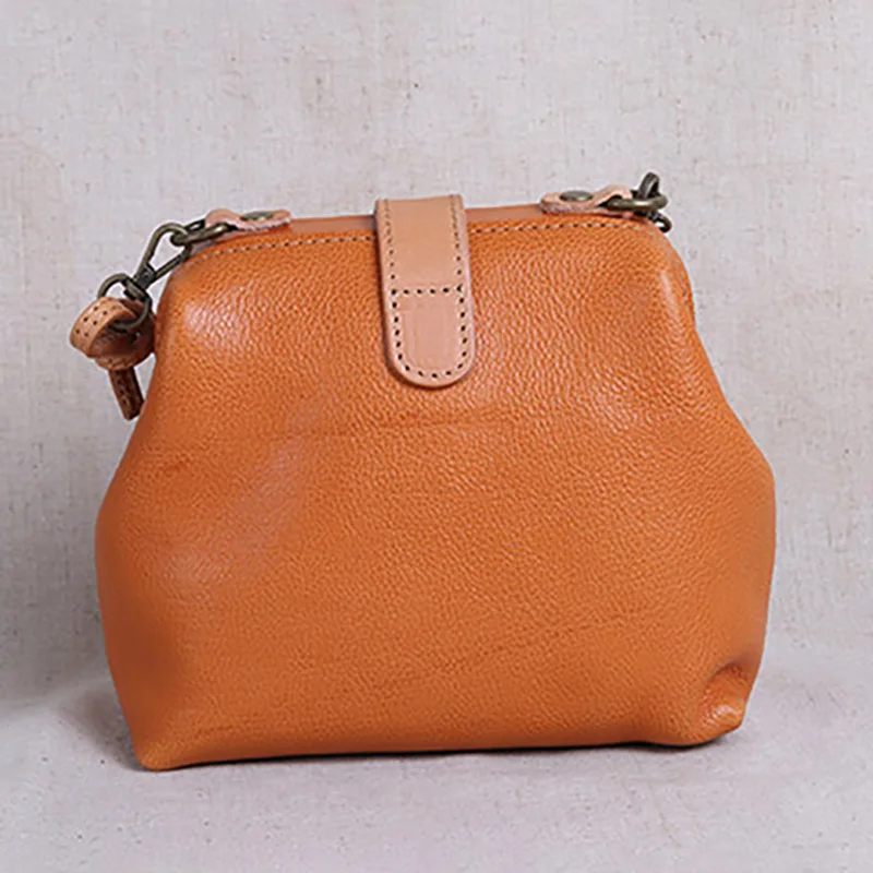 AETOO Leather mini bag, leather mouth gold bag, one-shoulder slant bag, minimalist doctor bag