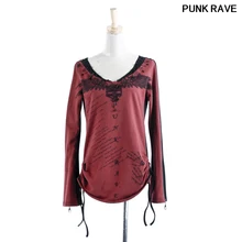 Gothci/черная и красная хлопковая футболка с длинными рукавами, модная пикантная футболка с заклепками и черепами в стиле панк, RAVE T-272