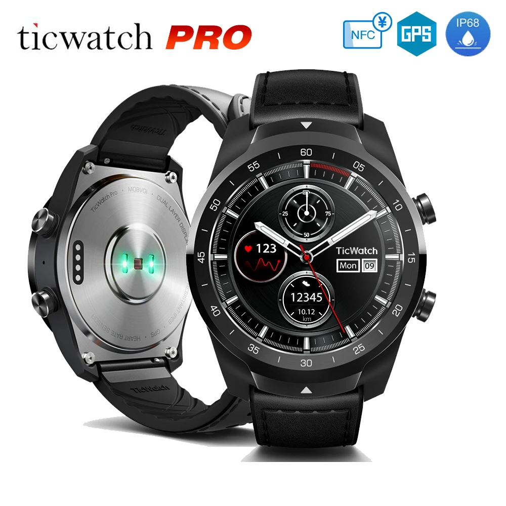 [Versão global] ticwatch pro android wear nfc google pay gps smartwatch