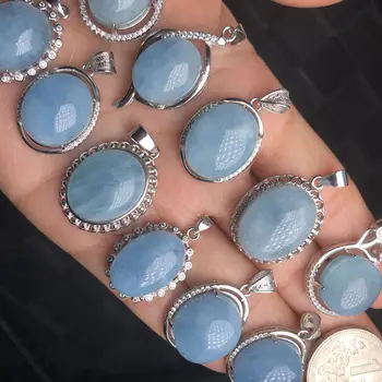 

Natural sea sapphire pendant female 925 silver inlaid natural crystal stone of spiritual faith crystal sapphire sea