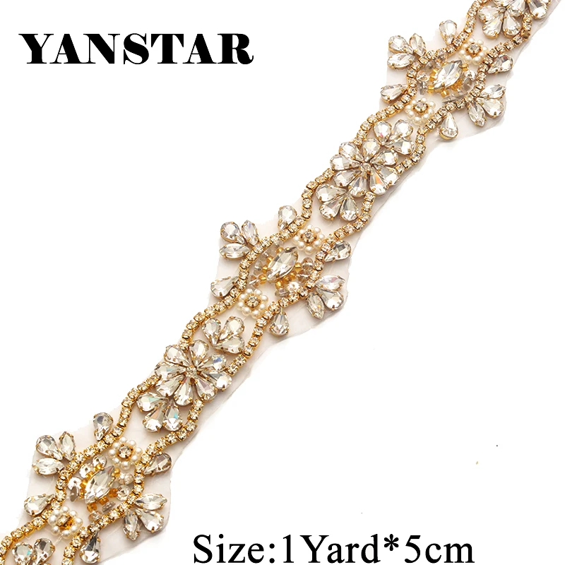 YANSTAR Оптовая Продажа Люкс Sash 5 см * 10 метров окантовкой Кристалл отделка для свадебное платье ремень YS814
