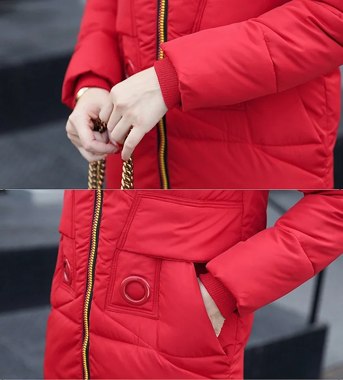 2017 New winter coat women long jacket Collar Hooded Woman Parka Womens cotton padded Coats Thick Jacket+6