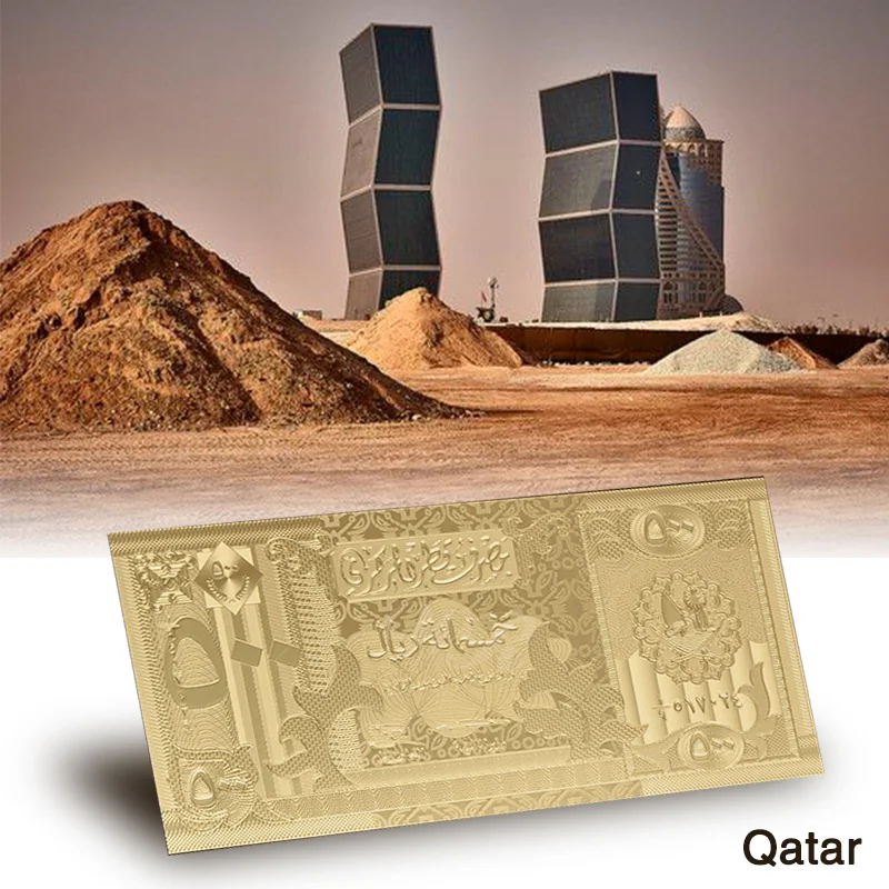 

WR Gold Plated Banknote Qatar 500 Gold Foil Gift For Art Collection Business Gift For New Year