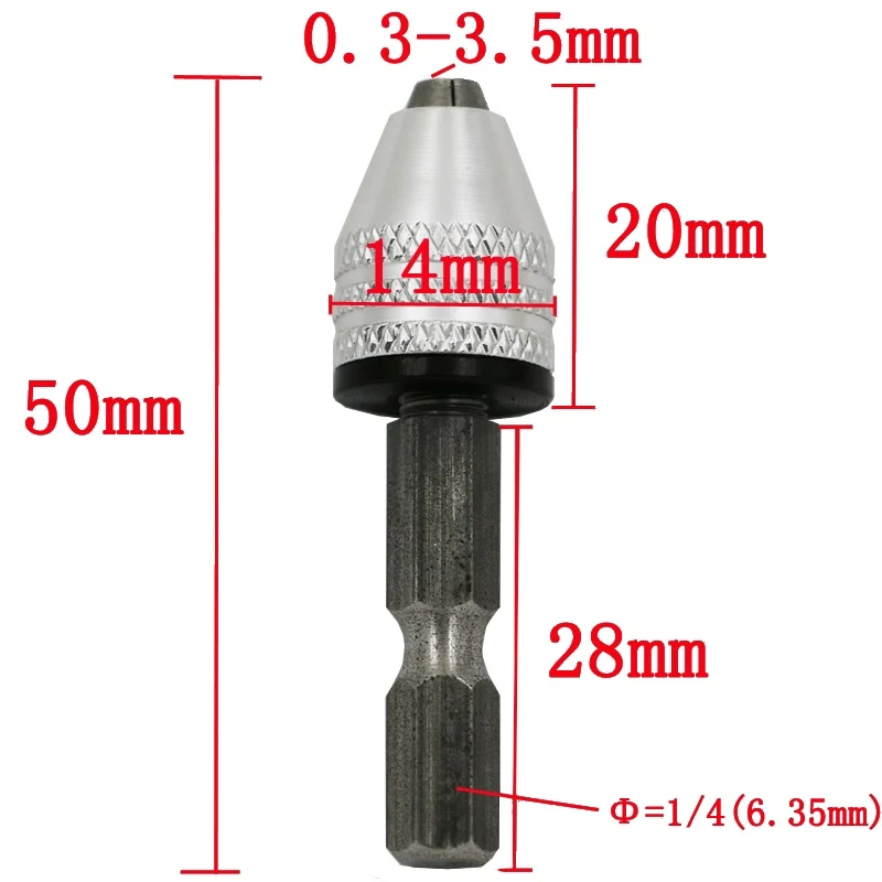

1/4"6.35mm Inch Keyless Drill Bit Chuck Quick Change Adapter Converter Hex Shank Capacity Range 0.3mm-3.5mm Drill Chuck
