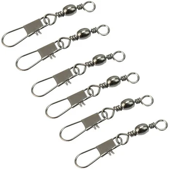 

10 Pcs/lot Fishing Pin Connector Rolling Ball Bearing Barrel Swivel with Safty Snap Connector Solid Rings Fishing Lure Tackles