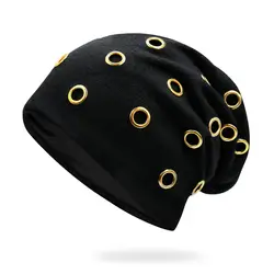 Szblaze унисекс зимняя теплая шапка в стиле панк шапочки Skullies с металлическими кольцами хип-хоп повседневные Шапки для головы от 56 до 60 см