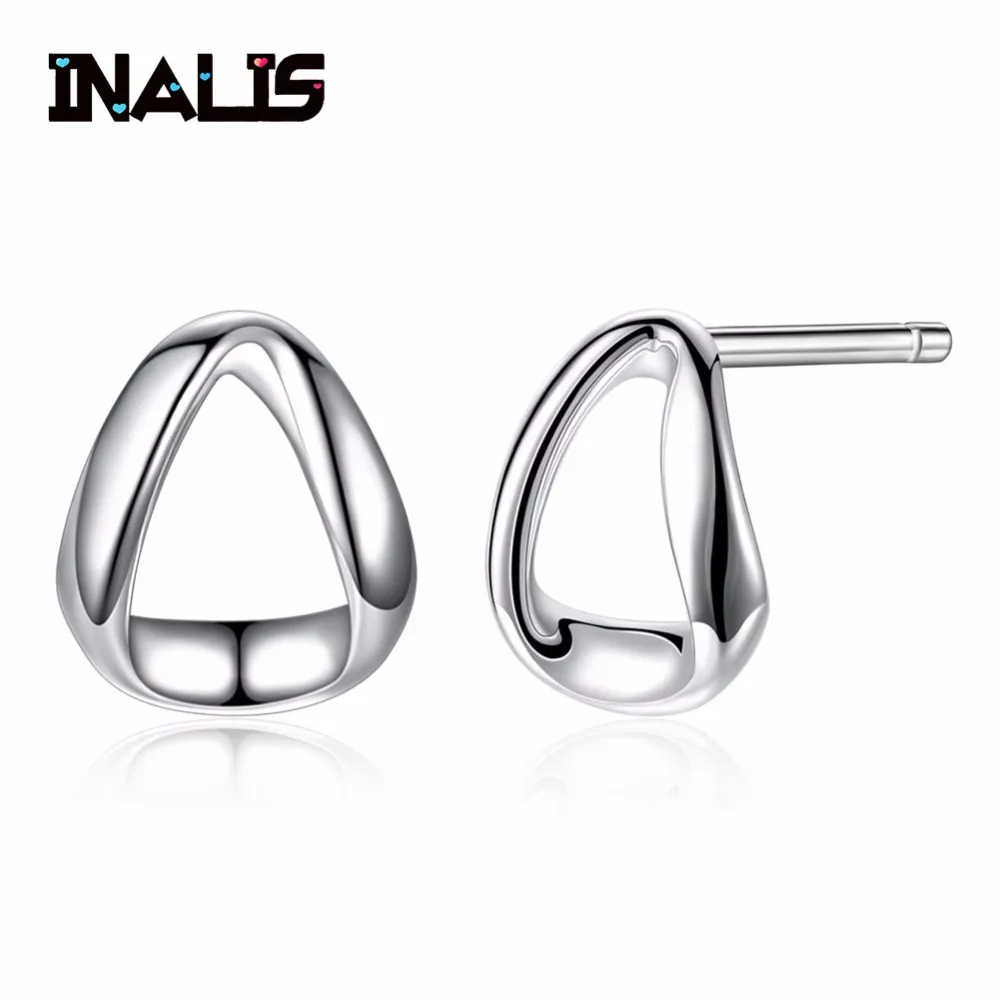 

INALIS 2018 New Elegant Korea Style S925 Sterling Silver Stud Earrings Geometric Triangle Rhodium Plated Fine Jewelry for Women