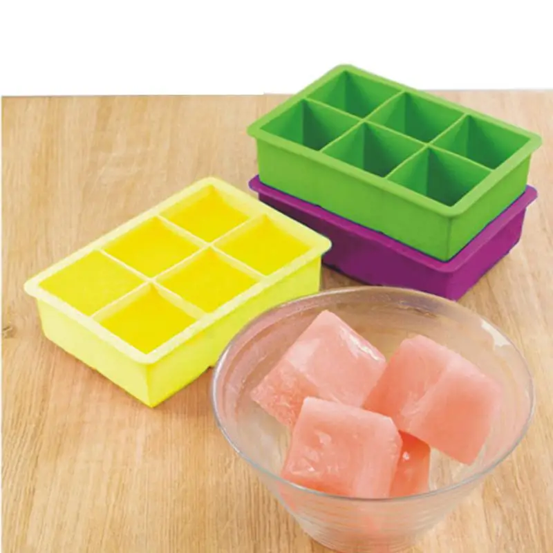 Конфеты Цвета инструменты для мороженого мороженицы кубика льда 6-Полость большой силиконовый, для питья для кубиков льда для пудинга и желе мыла прессформы вши пресс-форм