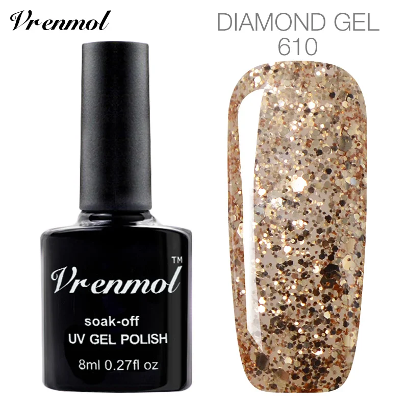 Vrenmol 8 мл белоснежный цвет супер блестящий Гель-лак с блестками Алмазный УФ-гель для ногтей DIY Nial Art Design Макияж ногтей - Цвет: 610