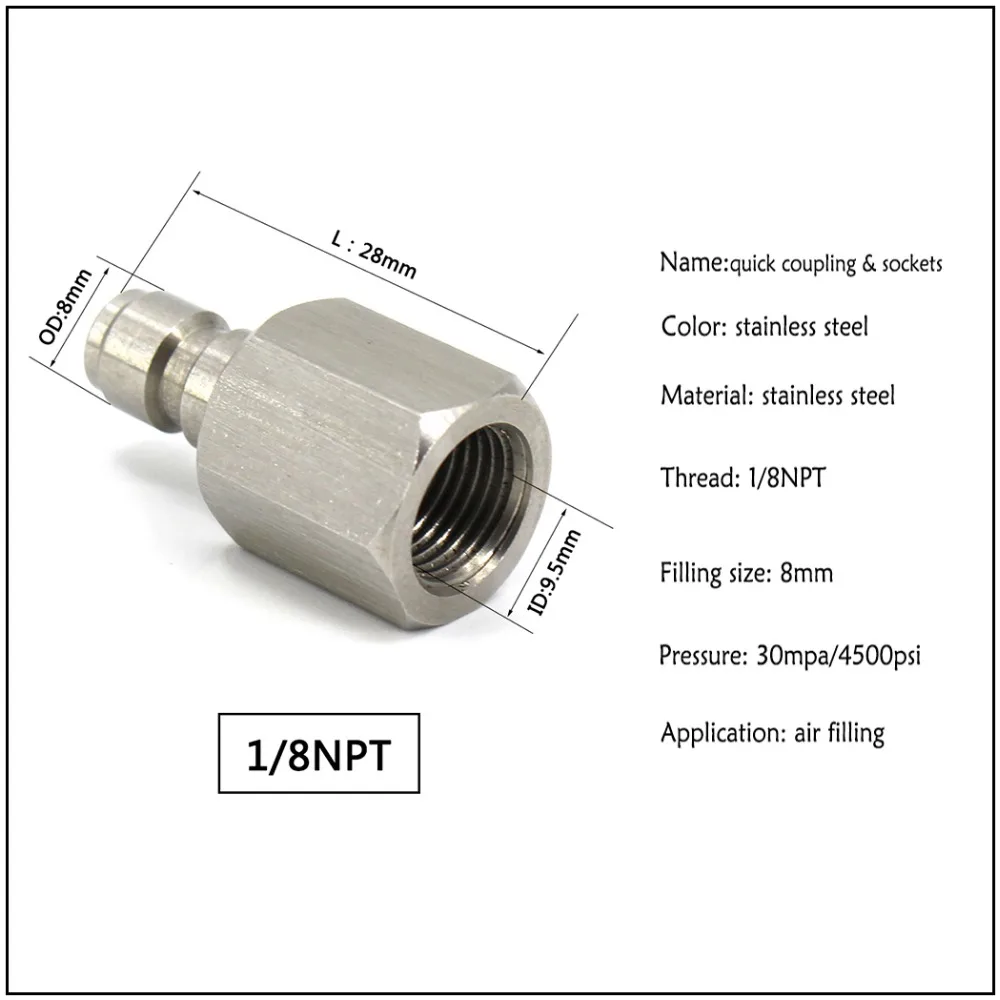PCP ВВС Пейнтбол нержавеющая сталь Quick Coupler фурнитура для соединителя 1/8NPT M10x1 1/8 BSPP 8