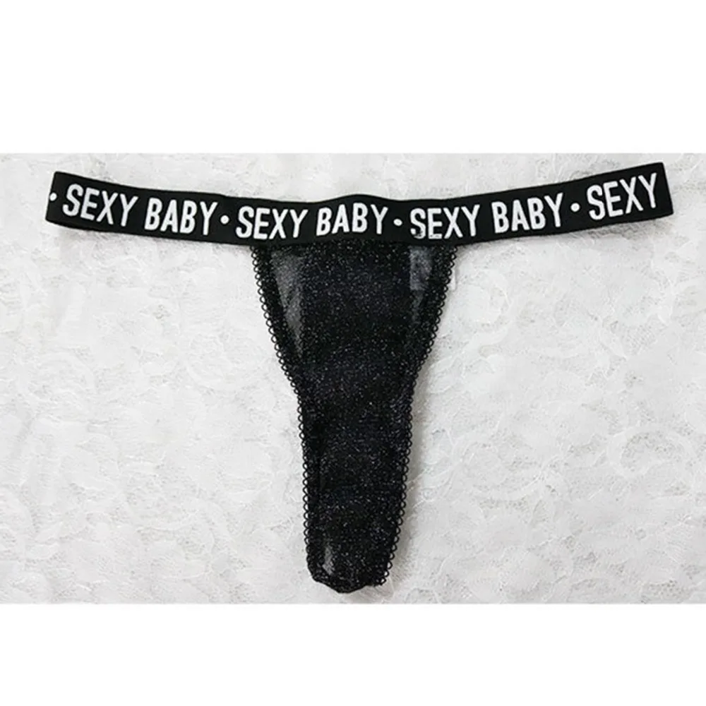 

Women Amazing Sexy Panties Letter Lingerie Shimmering Mesh See-thru G String T Back Brief Panties Ladies Underwear Thongs