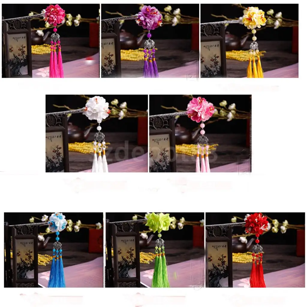 Заколка для волос с цветами Kanzashi Tassel Chignon Винтаж для кимоно Hanfu